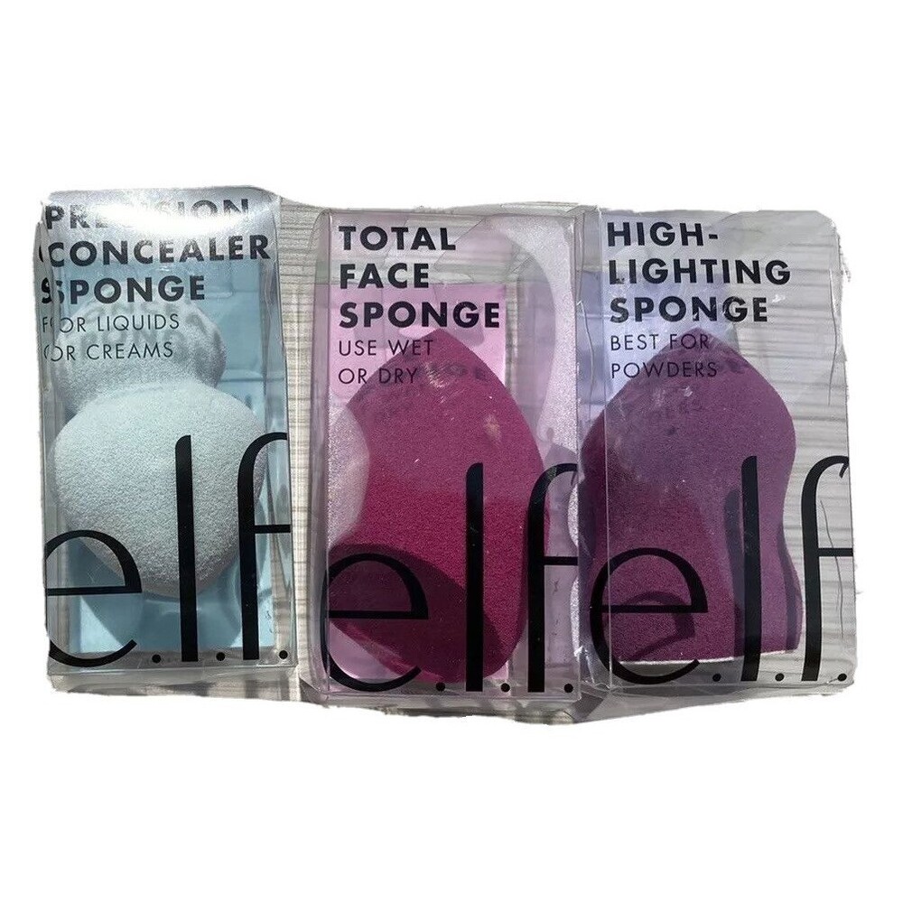 ELF Total Face Highlighting Precision Concealer Sponge Lot Of 3 Wet Dry Full NEW